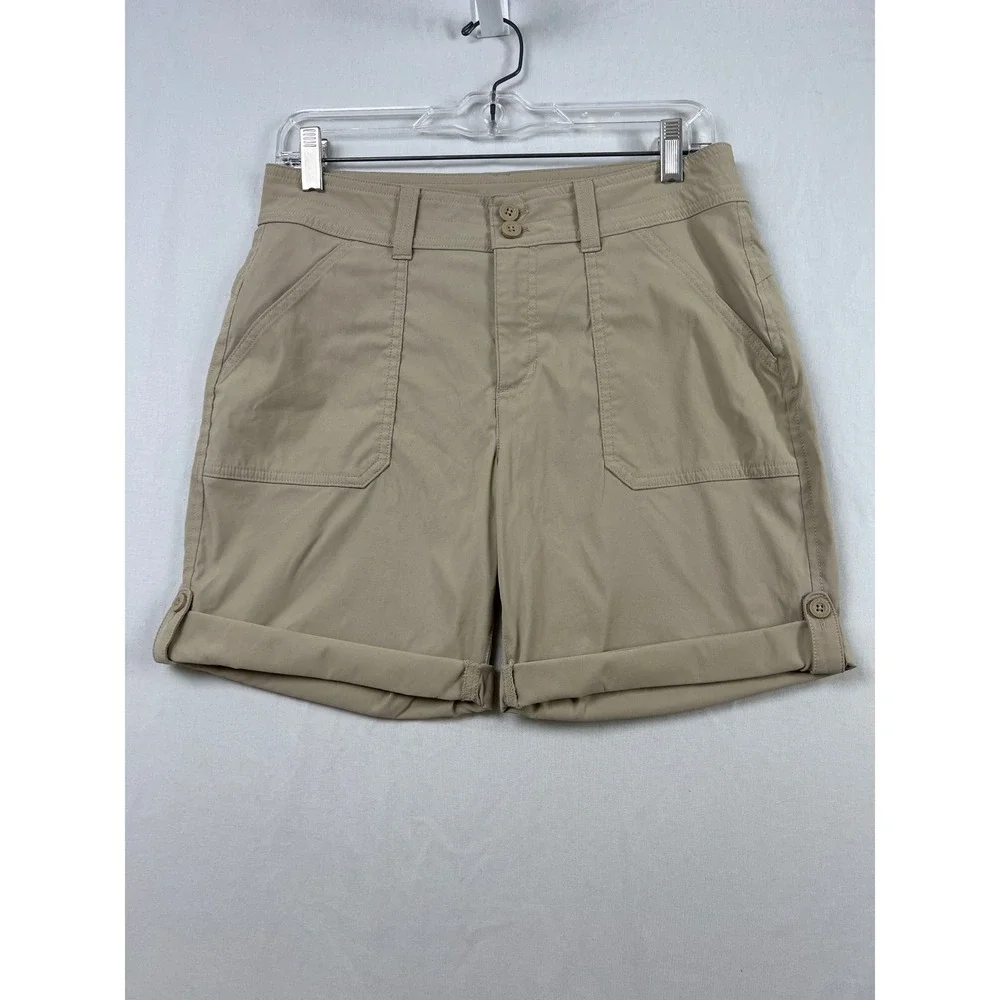 Eddie Bauer Horizon Shorts Womens 6 Khaki Tan Roll Tab Hiking Utility